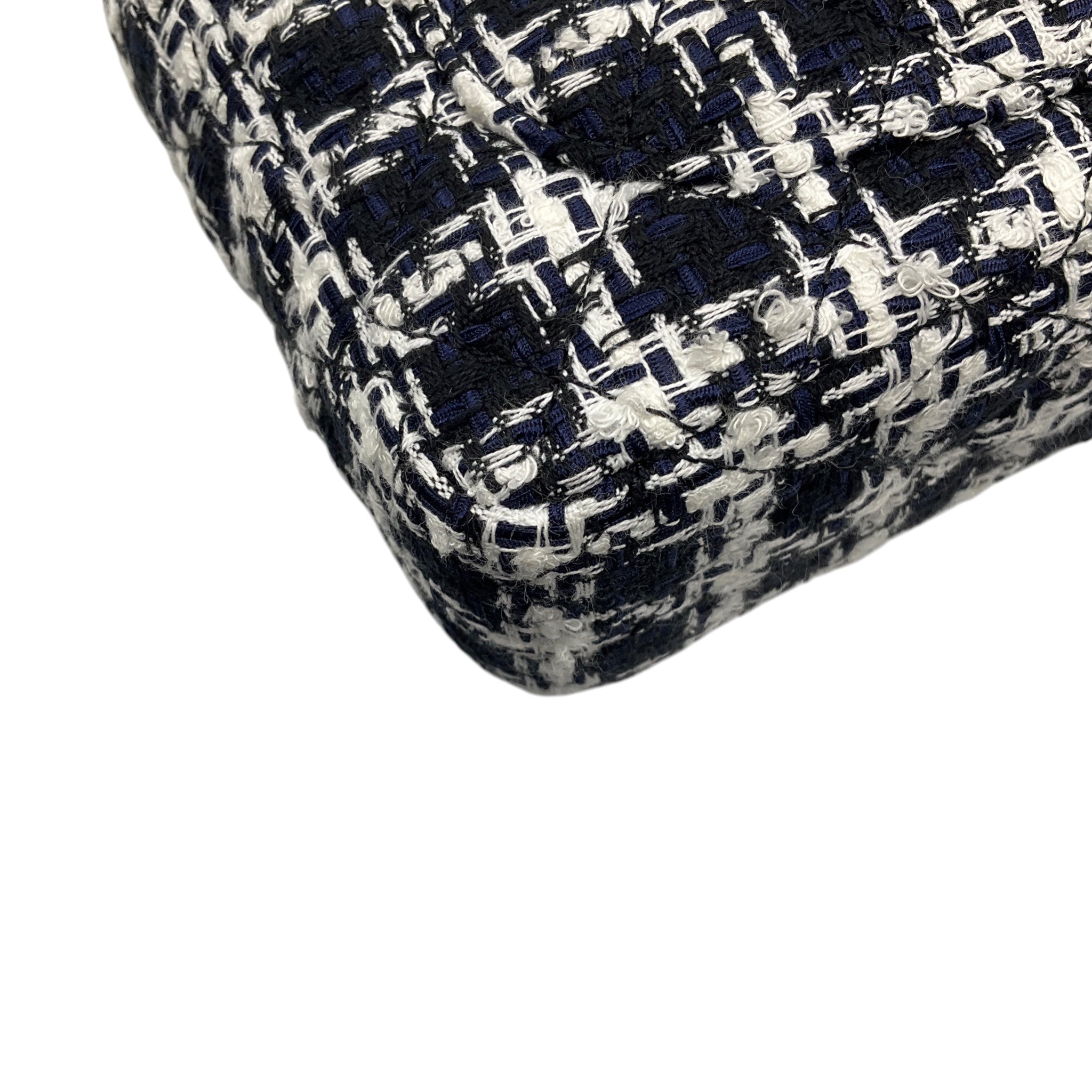 Chanel Black / White / Navy Blue Quilted Tweed Resin Heart Mini Flap Crossbody Bag