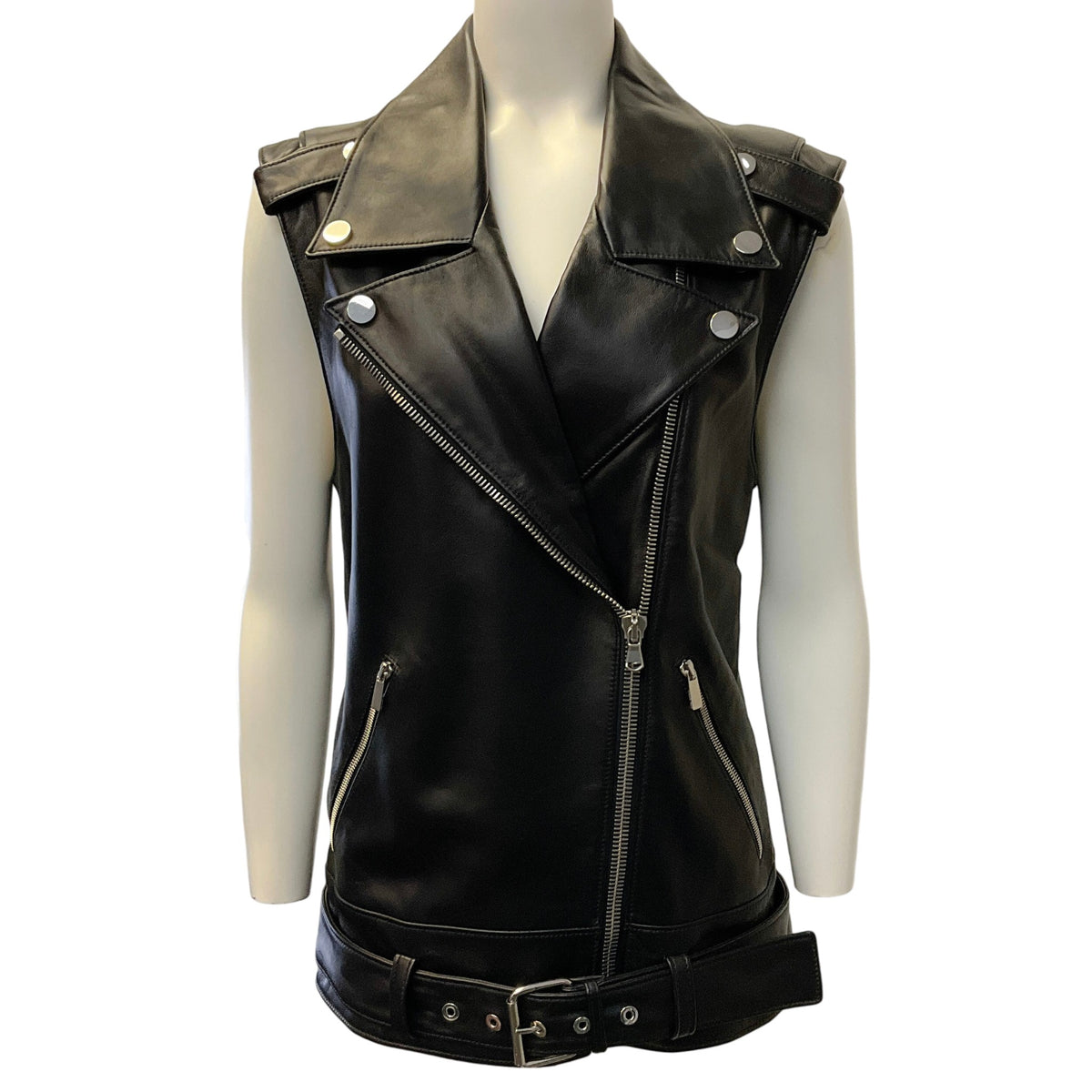 Michael Kors Collection Black Leather Moto Vest
