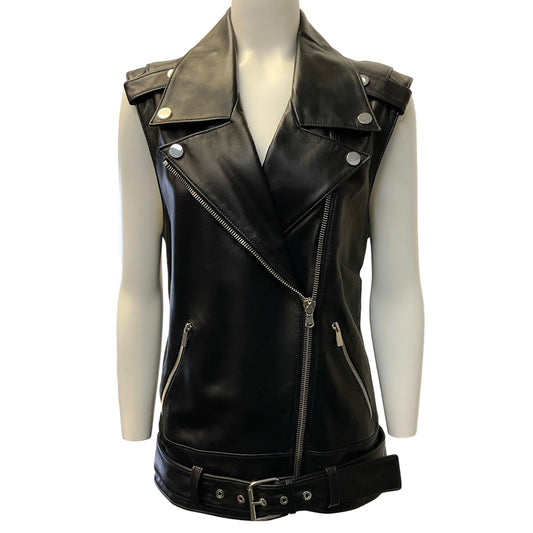 Michael Kors Collection Black Leather Moto Vest
