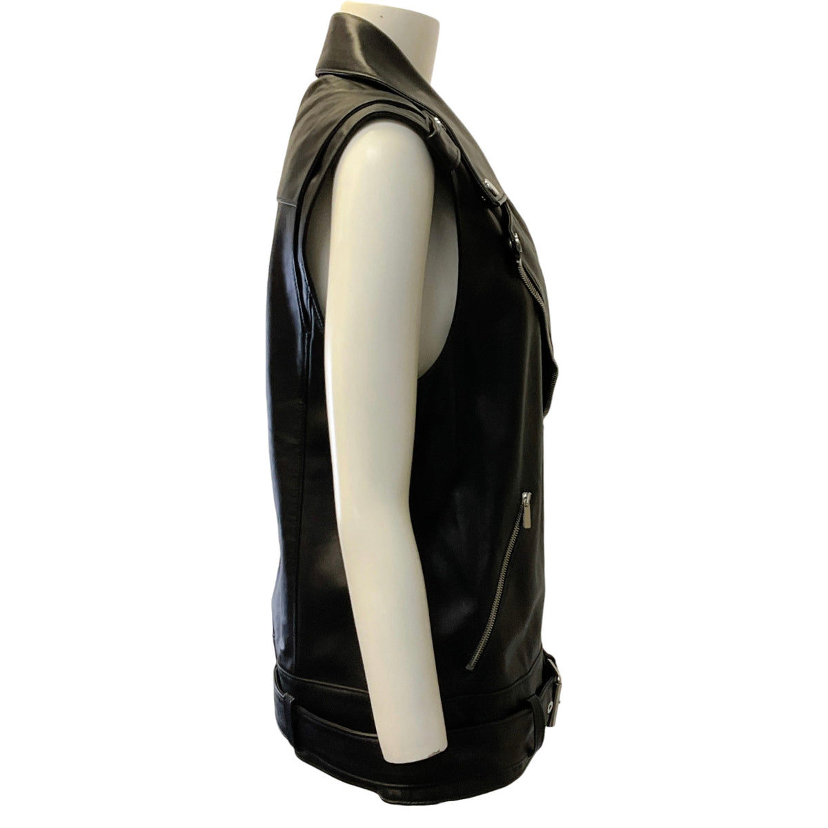 Michael Kors Collection Black Leather Moto Vest