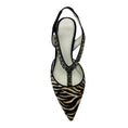 Load image into Gallery viewer, O2 Monde Brown / Ivory / Black Animal Print Calf Hair Slingback Pumps with Crystal Embellishments
