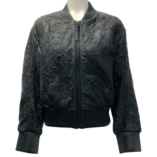 Munthe Black Leather Embossed Ferril Jacket
