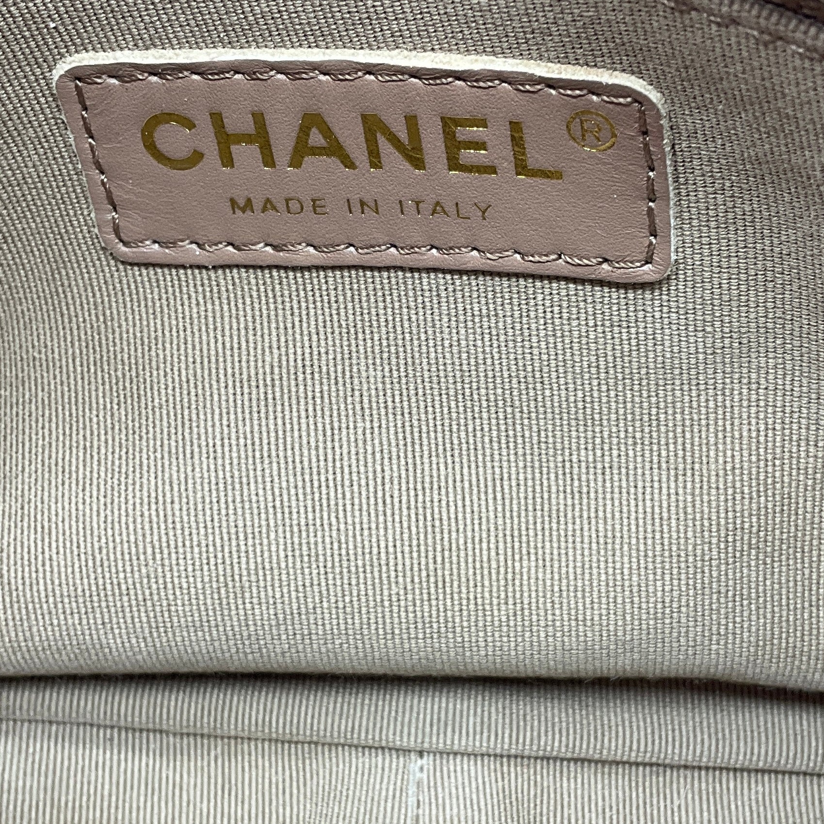 Chanel Pink / Beige 2022 Quilted Wool Tweed Chain Small Flap Bag with Gold Hardware