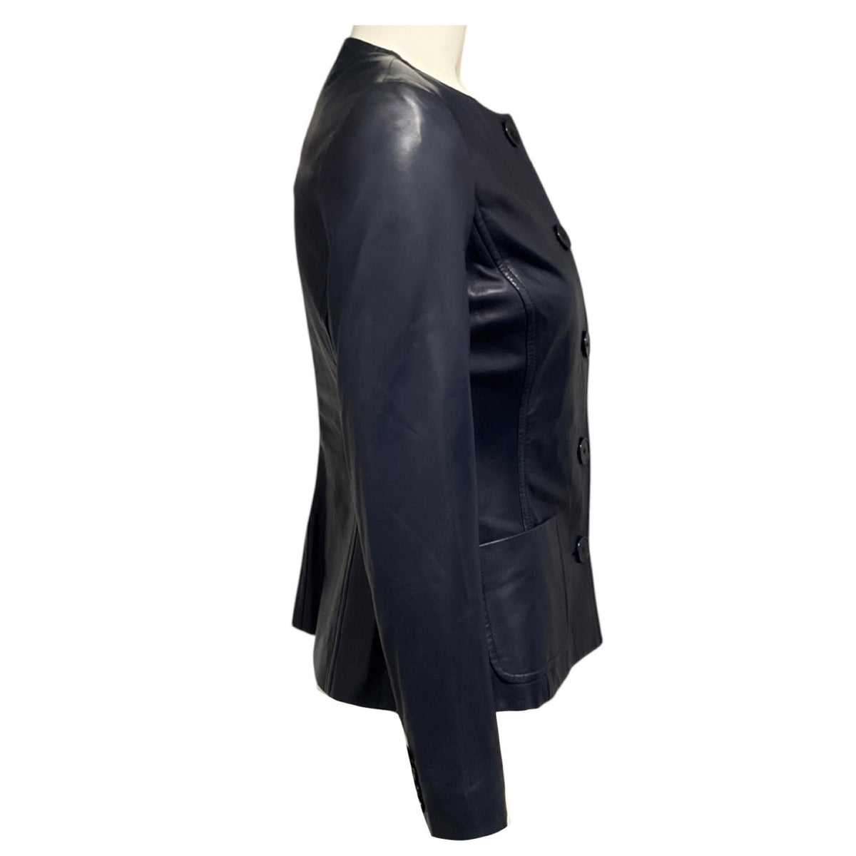 Ralph Lauren Black Label Navy Blue Button Front Lamb Leather Jacket