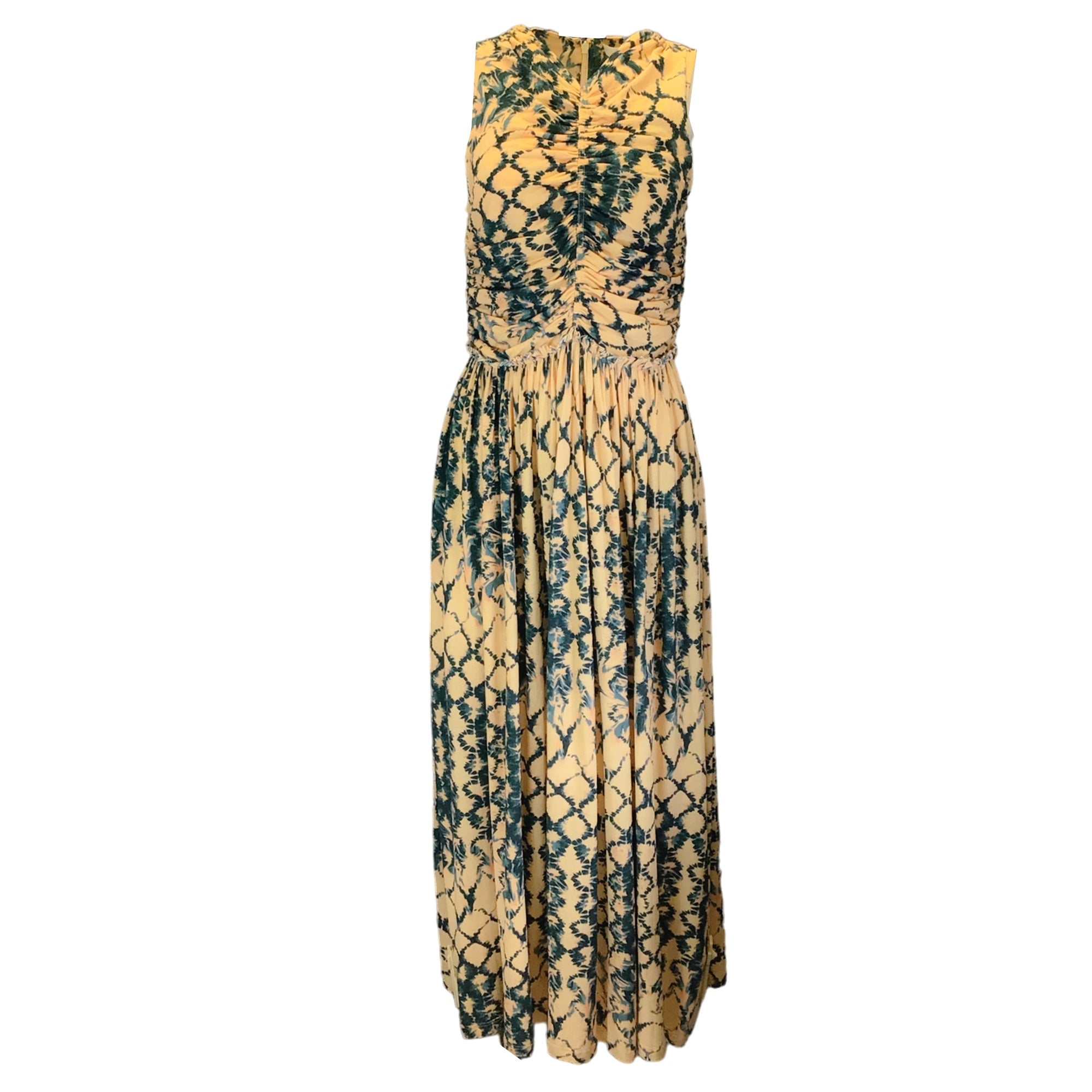 Ulla Johnson Yellow / Green Tie-Dye Printed Sleeveless Cotton Maxi Dress