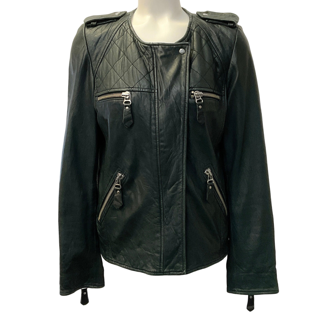 Isabel Marant Étoile Black Leather Quilted Moto Jacket
