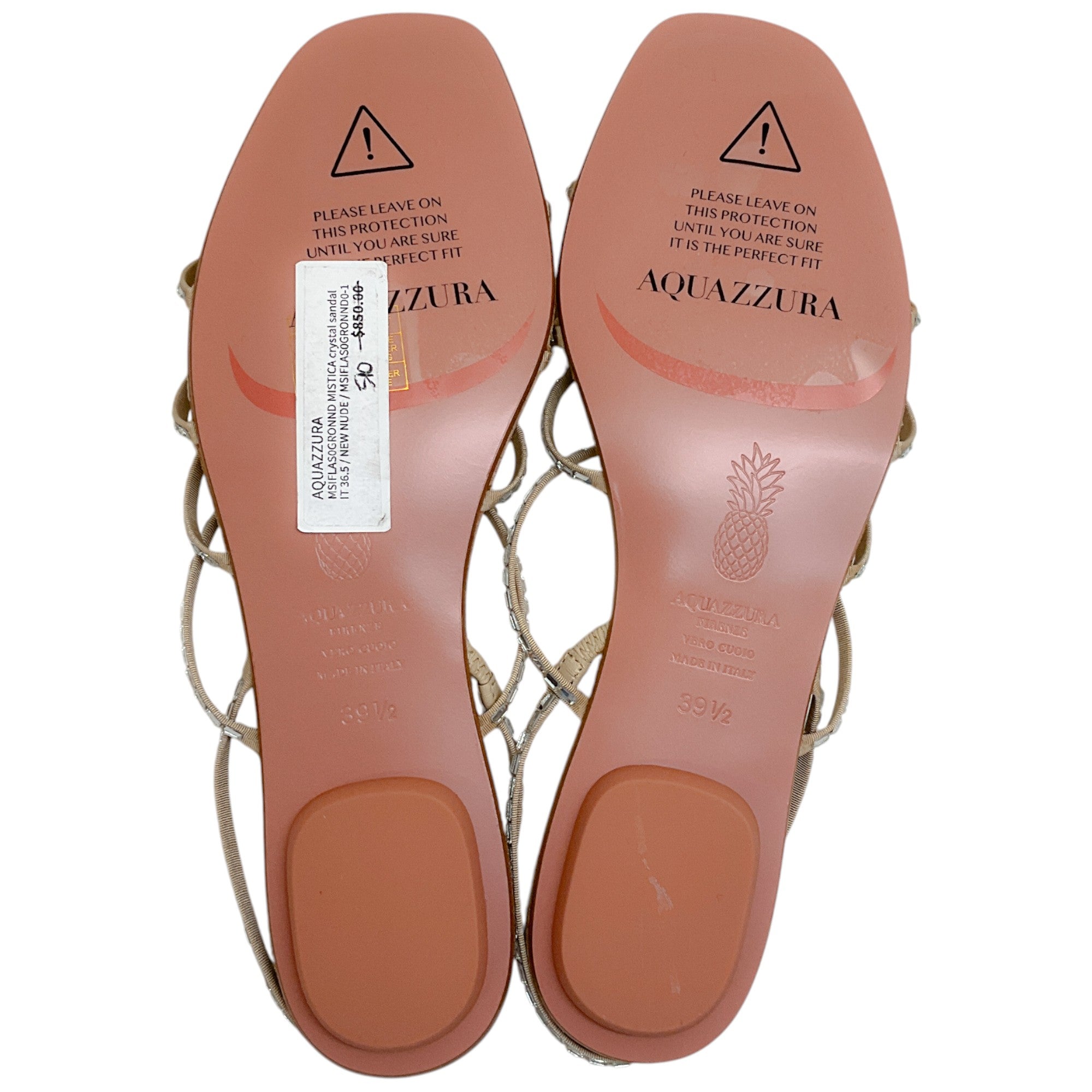 Aquazzura New Nude Crystal Mistica Flat Sandals