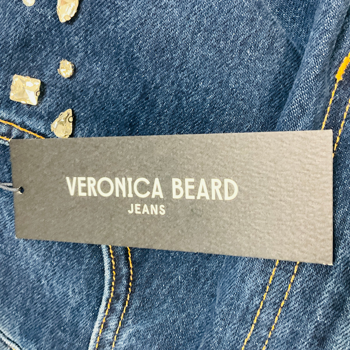 Veronica Beard Jeans Stoned Bright Blue Kasey Embellished Mid Rise Wide Leg Jeans