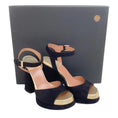 Load image into Gallery viewer, Laurence Dacade Black Suede with Gold Trim Tinta Sandals
