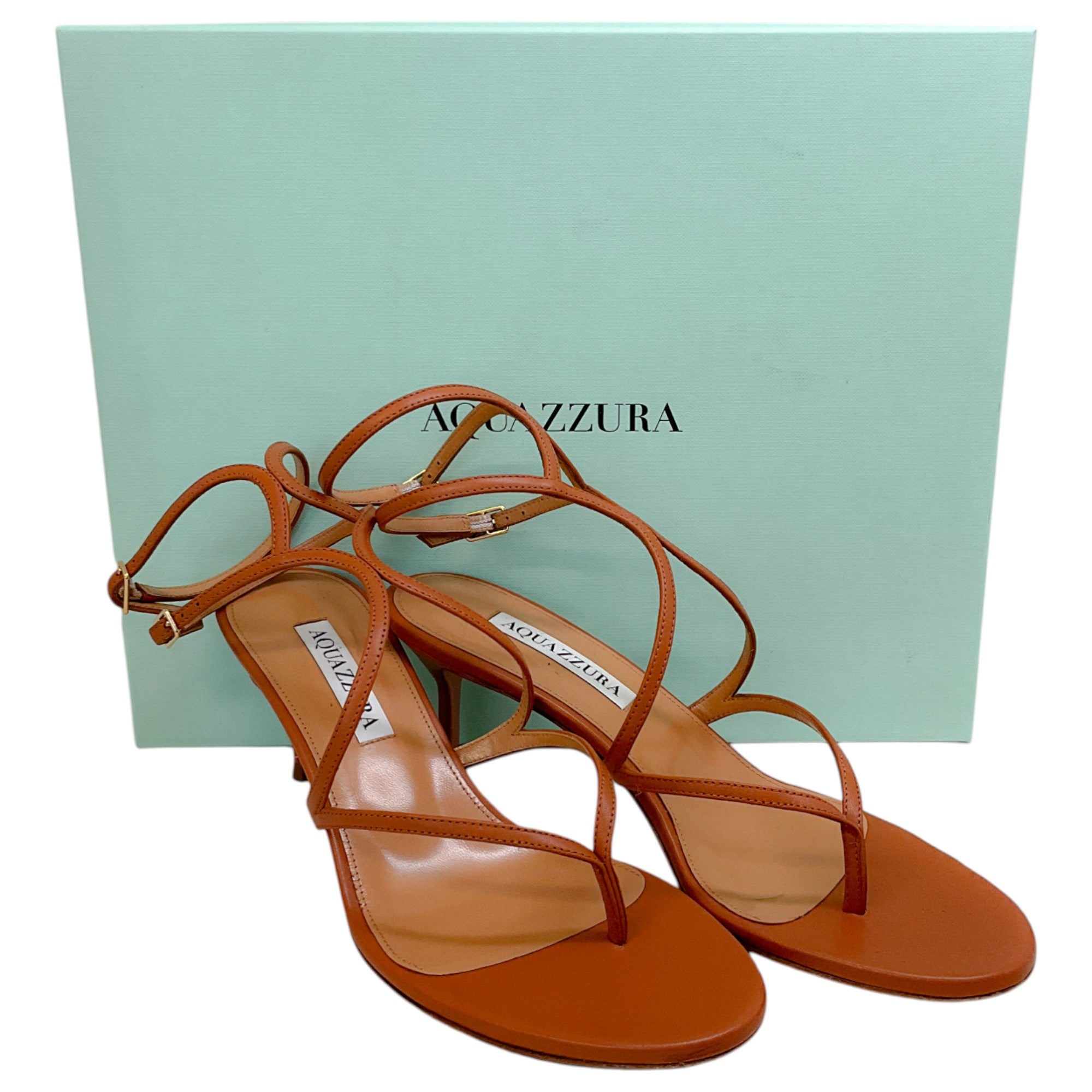 Aquazzura Tobacco Leather Baia 65 Sandals