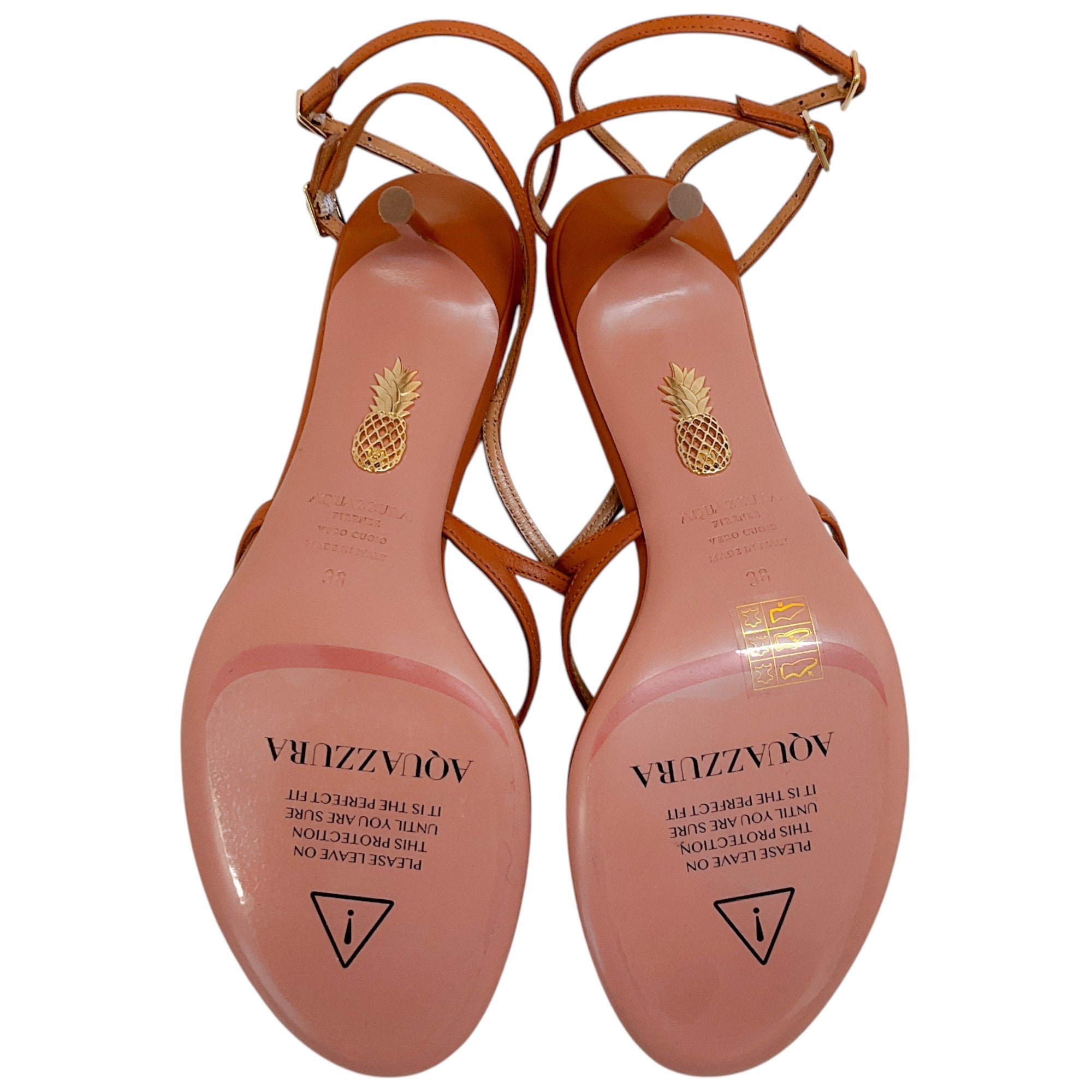 Aquazzura Tobacco Leather Baia 65 Sandals
