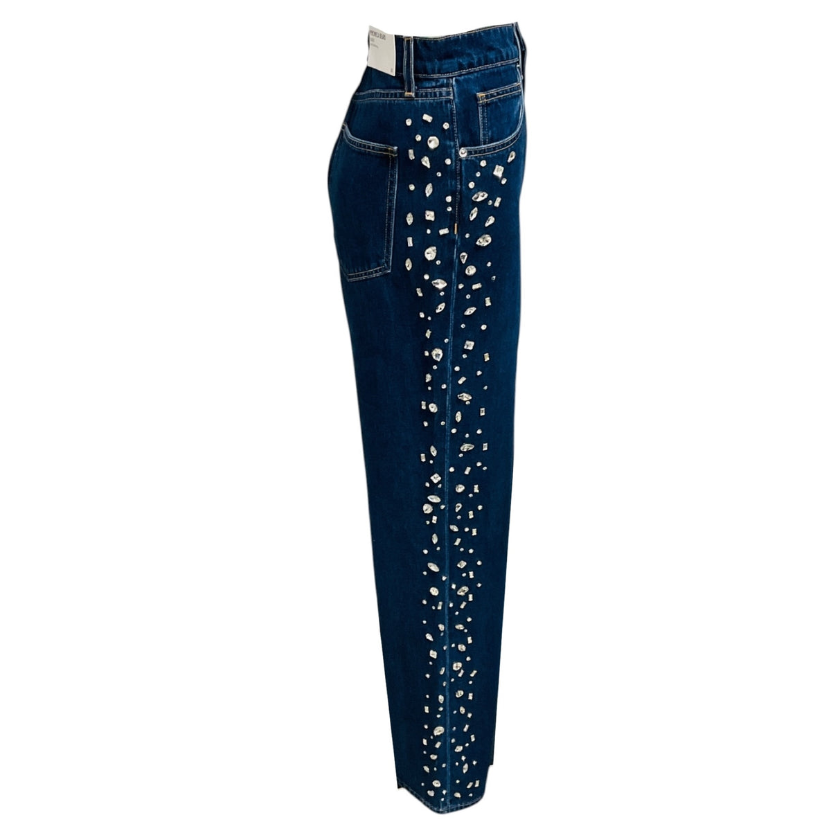 Veronica Beard Jeans Stoned Bright Blue Kasey Embellished Mid Rise Wide Leg Jeans