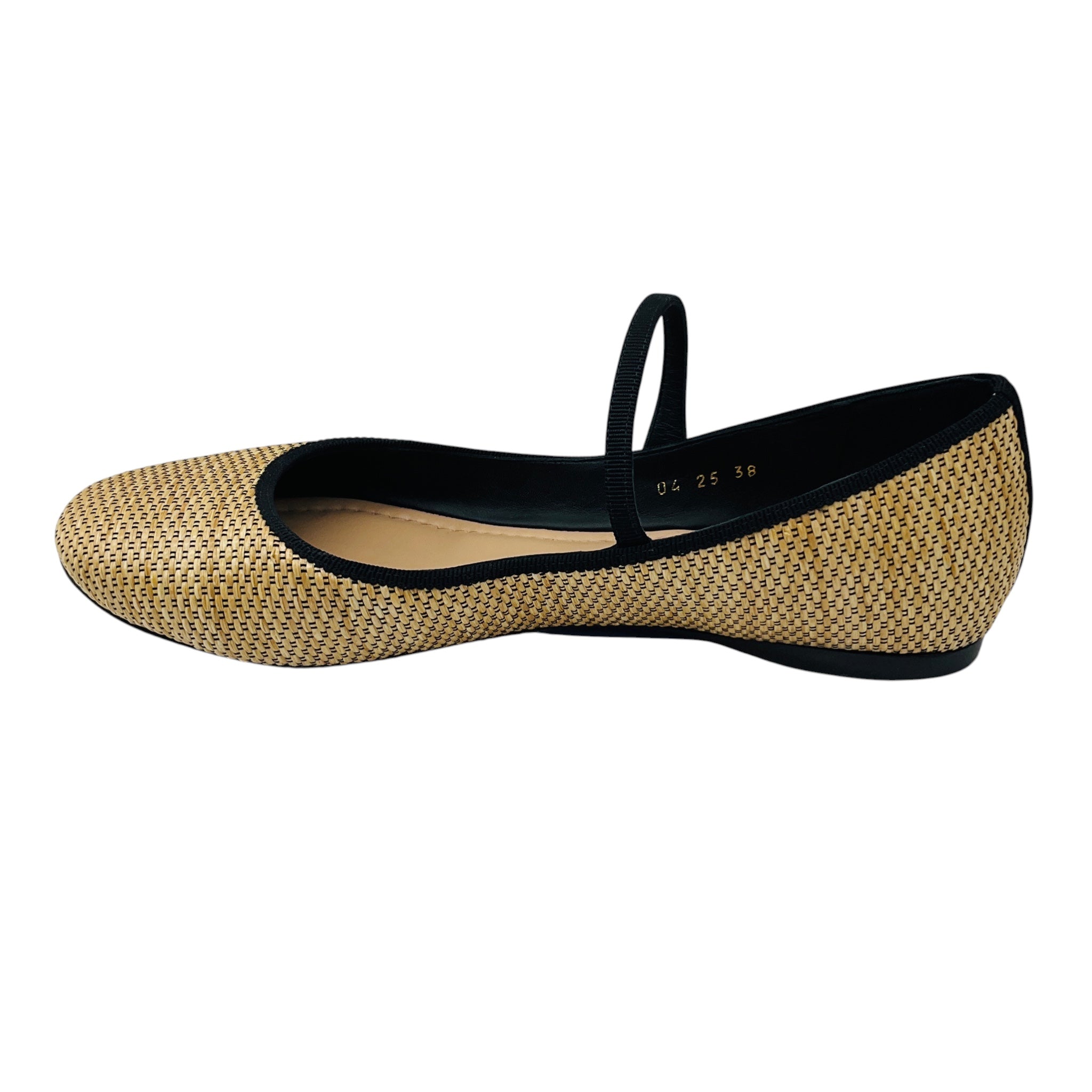 Christian Dior Natural / Black Lovely-D Raffia Straw Mary Jane Strap Ballerina Ballet Flats Shoes