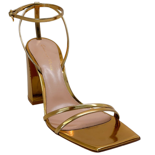 Gianvito Rossi Mekong Gold Leather Square Toe Ankle Strap Sandals

