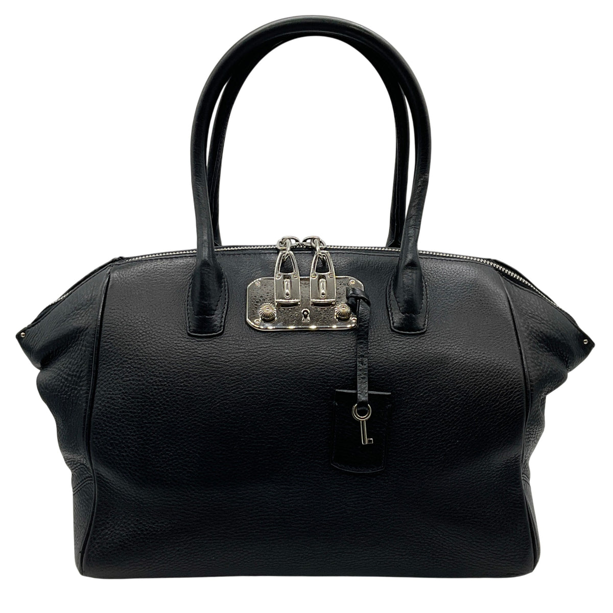 VBH Black Leather Brera Double Zip Satchel