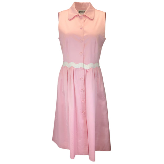 Moschino Couture Pink Sleeveless Button-front Cotton Midi Dress