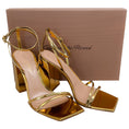 Load image into Gallery viewer, Gianvito Rossi Mekong Gold Leather Square Toe Ankle Strap Sandals
