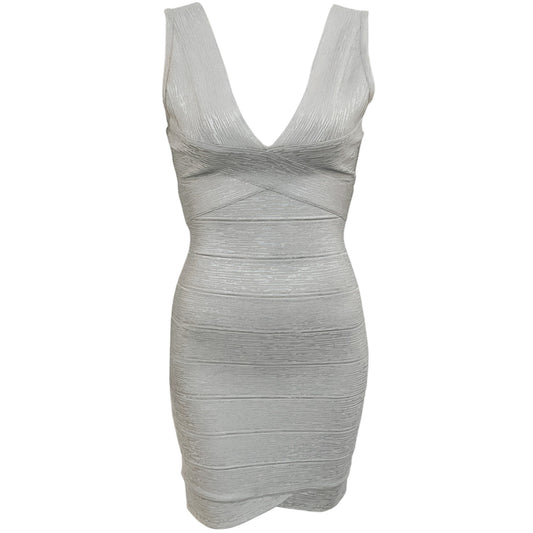 Herve Leger Silver Sleeveless Bandage Dress