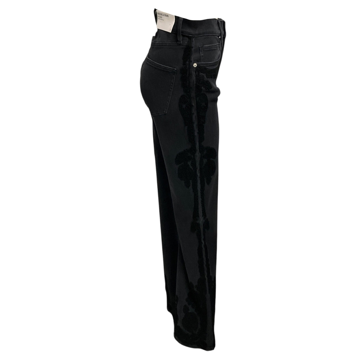 Veronica Beard Jeans Black Washed Onyx Crosbie High Rise Wide Leg Jeans with Tonal Embroidery