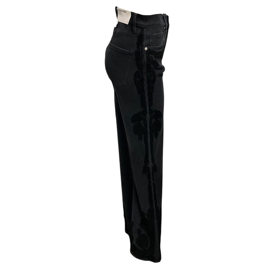 Veronica Beard Jeans Black Washed Onyx Crosbie High Rise Wide Leg Jeans with Tonal Embroidery