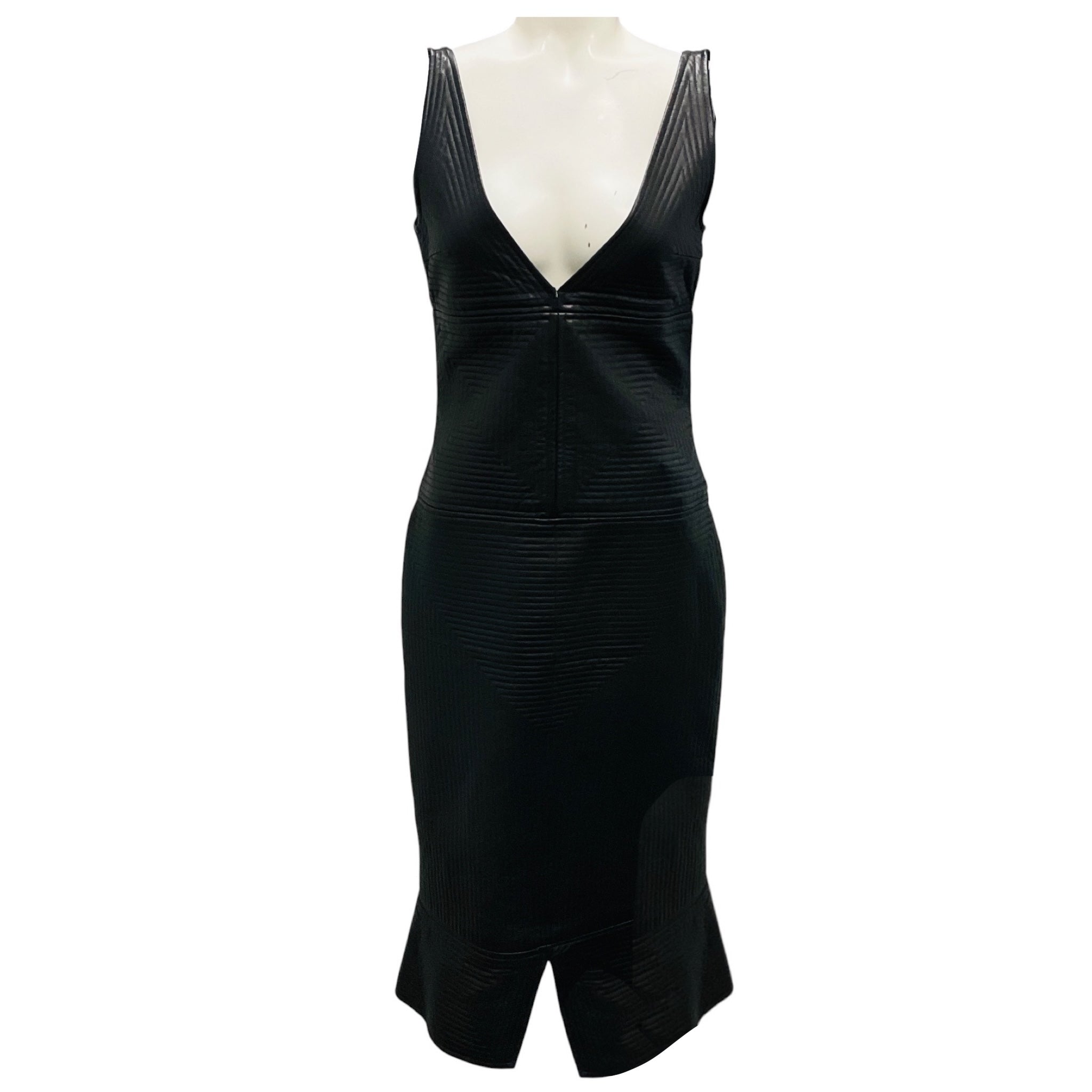 Tom Ford Black Sleeveless Lambskin Leather Midi Dress