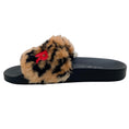 Load image into Gallery viewer, Marni Camel / Black Leopard Faux Fur Embroidered Logo Slide Sandals
