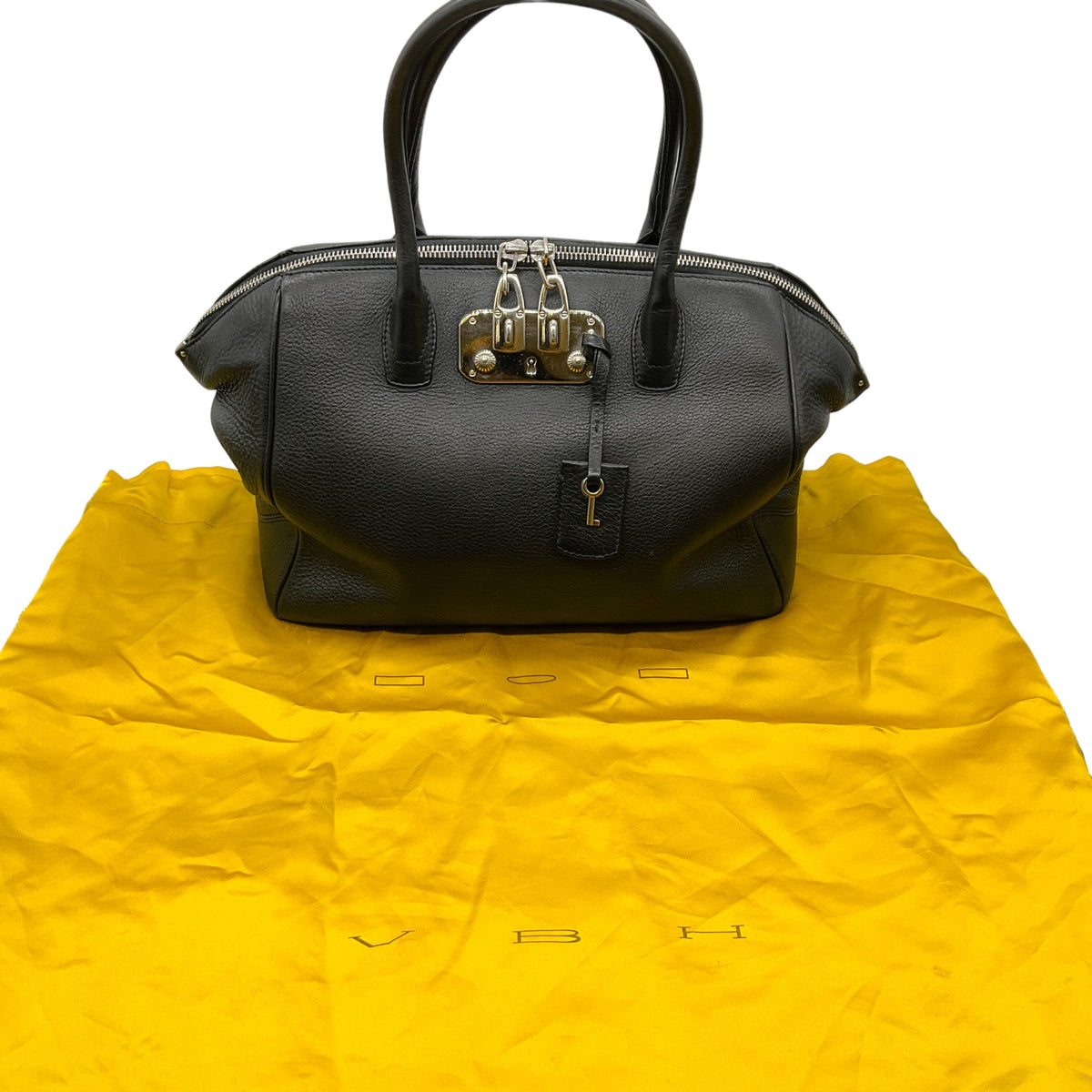VBH Black Leather Brera Double Zip Satchel