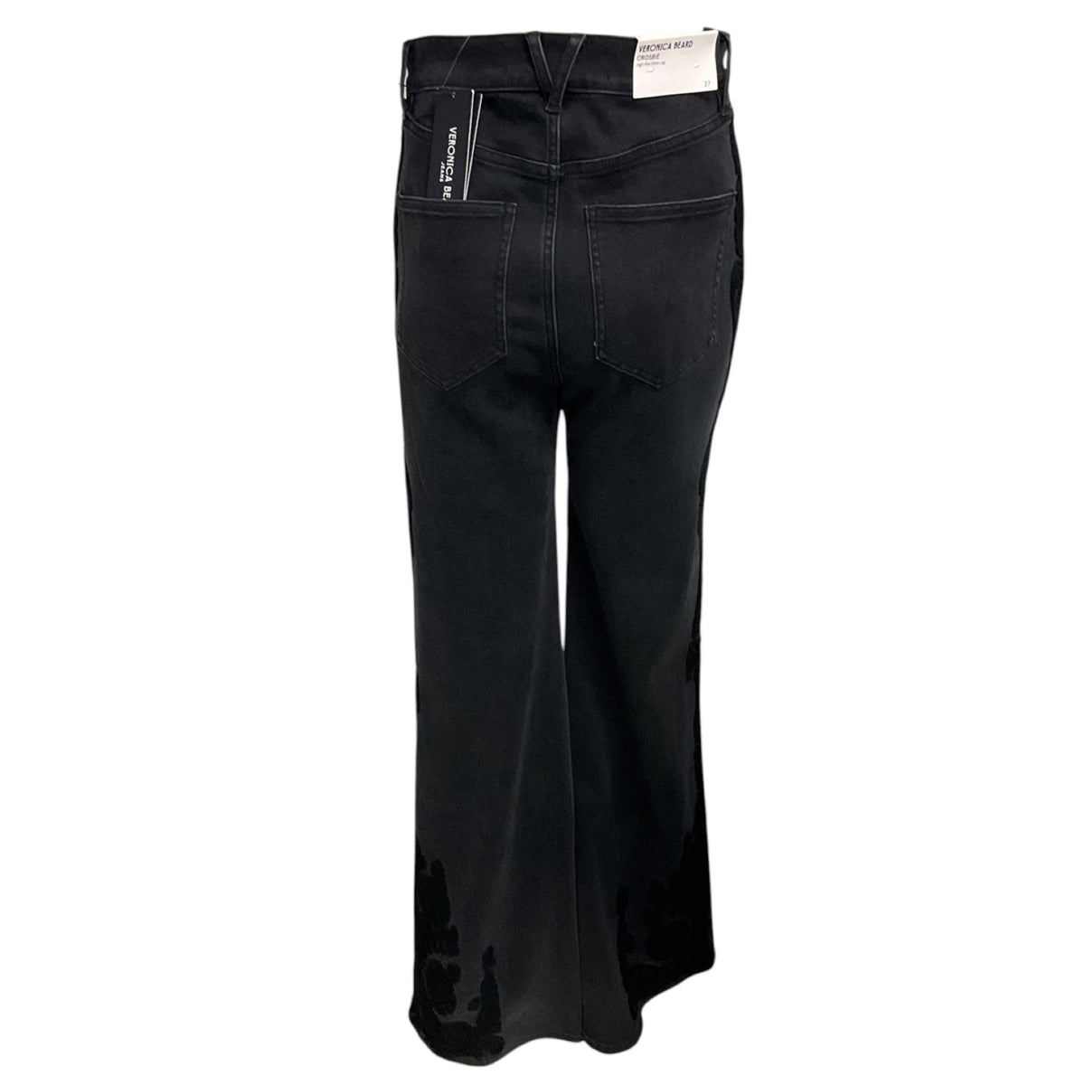Veronica Beard Jeans Black Washed Onyx Crosbie High Rise Wide Leg Jeans with Tonal Embroidery