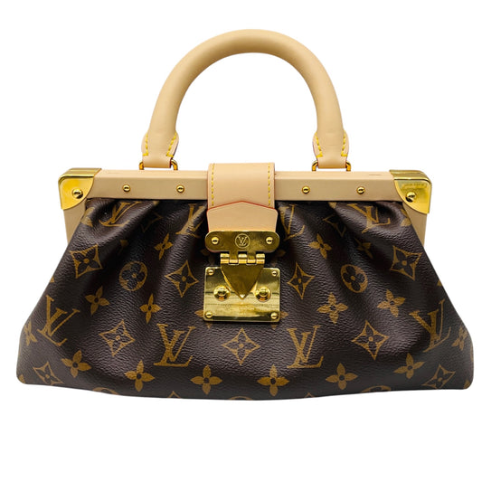 Louis Vuitton Brown Monogram Canvas Calfskin Trim Top Handle Clutch Handbag