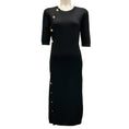 Load image into Gallery viewer, Altuzarra Black / Gold Button Detail Short Sleeved Knit Midi Dress
