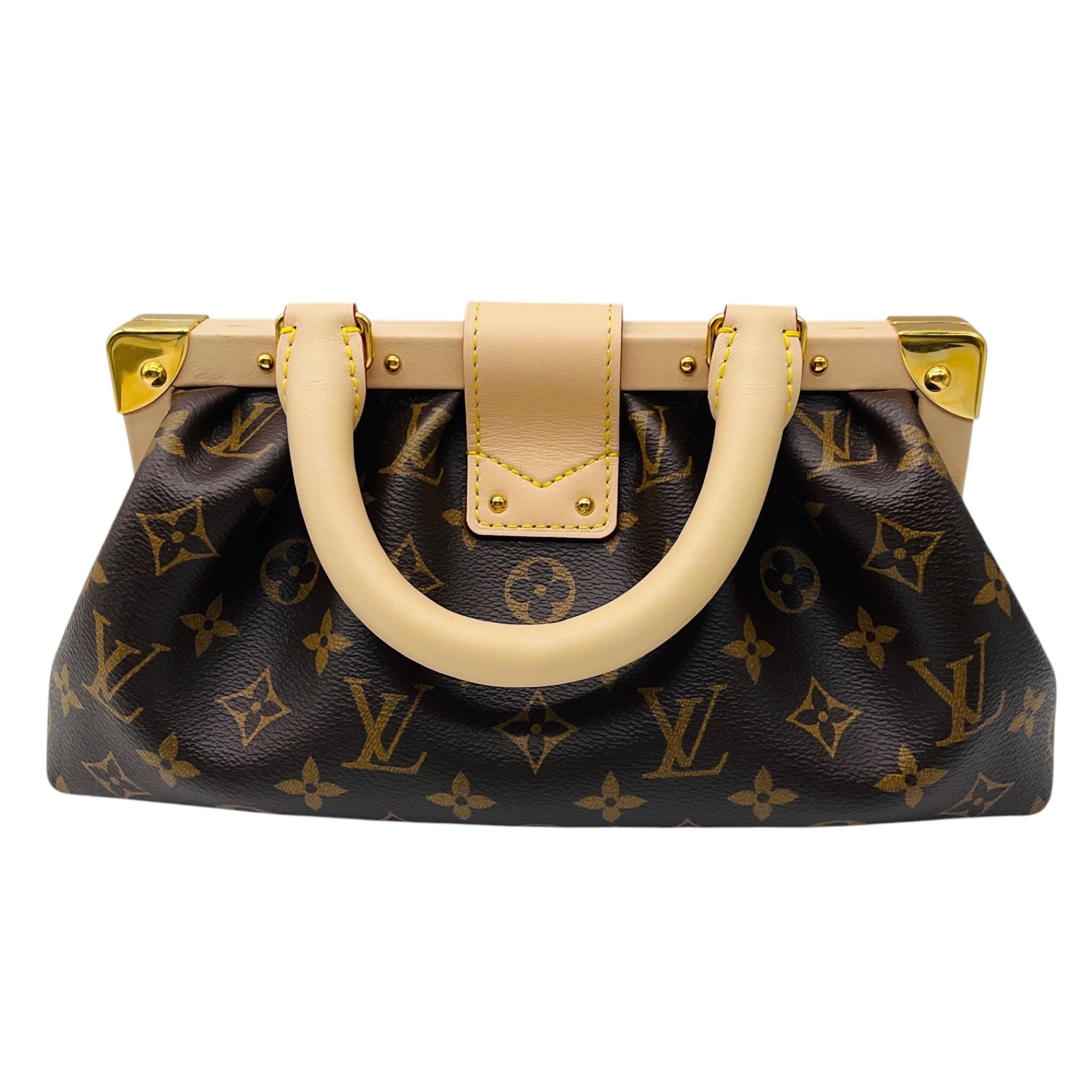 Louis Vuitton Brown Monogram Canvas Calfskin Trim Top Handle Clutch Handbag