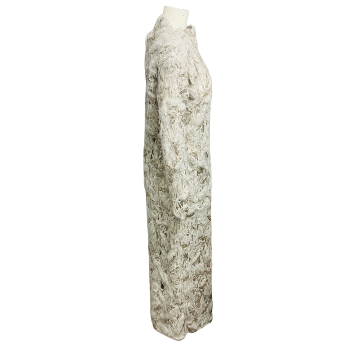 Brunello Cucinelli Grey / Beige Sequined Leaf Crochet Mohair Knit Midi Dress