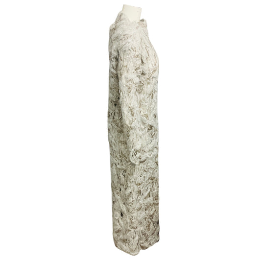 Brunello Cucinelli Grey / Beige Sequined Leaf Crochet Mohair Knit Midi Dress