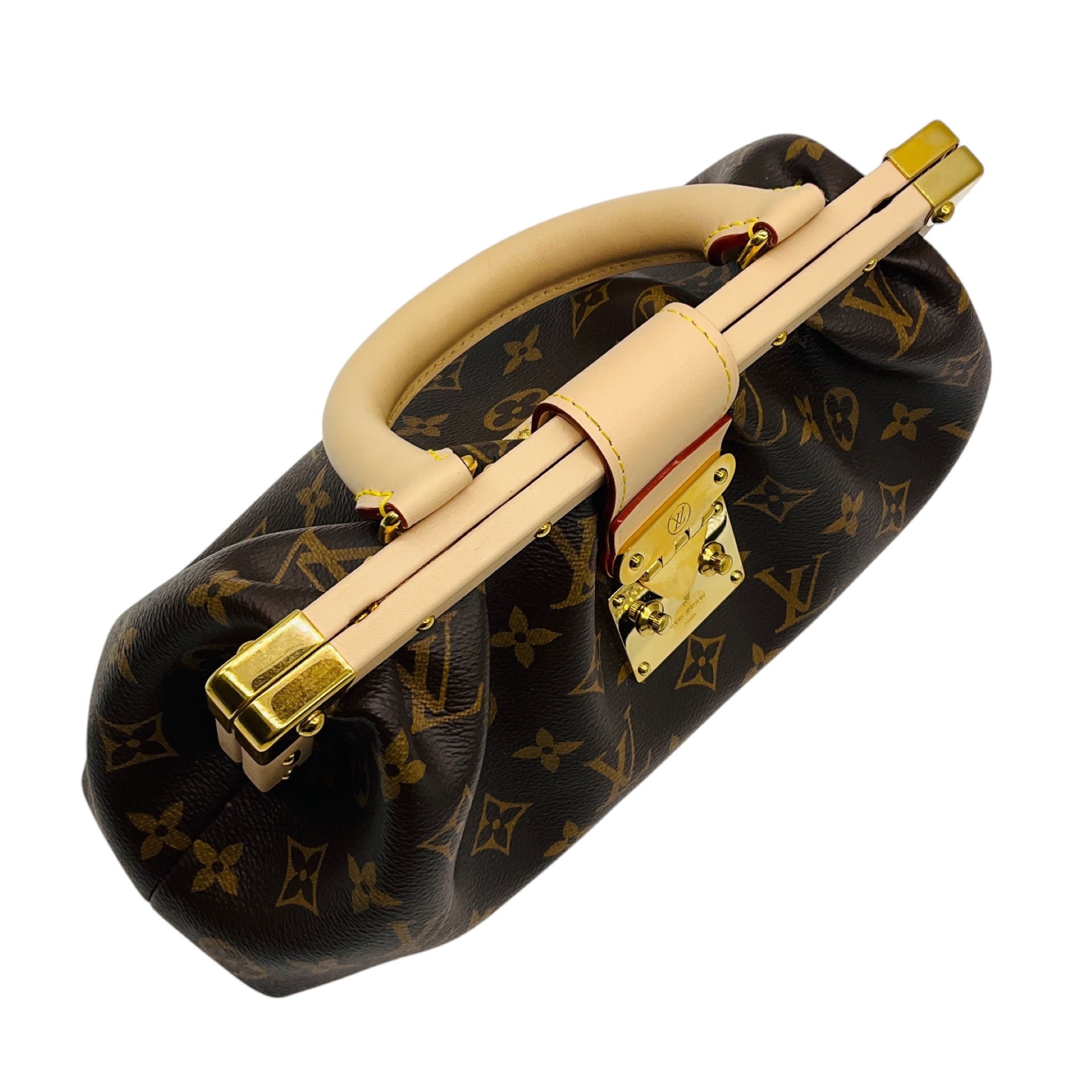 Louis Vuitton Brown Monogram Canvas Calfskin Trim Top Handle Clutch Handbag