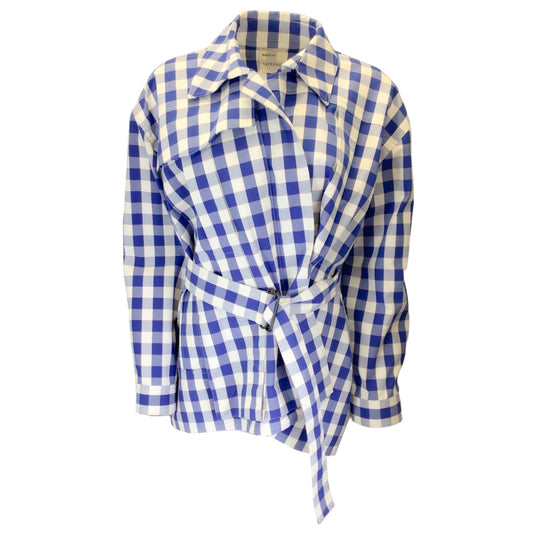 Maison Rabih Kayrouz Blue / White Belted Checkered Jacket