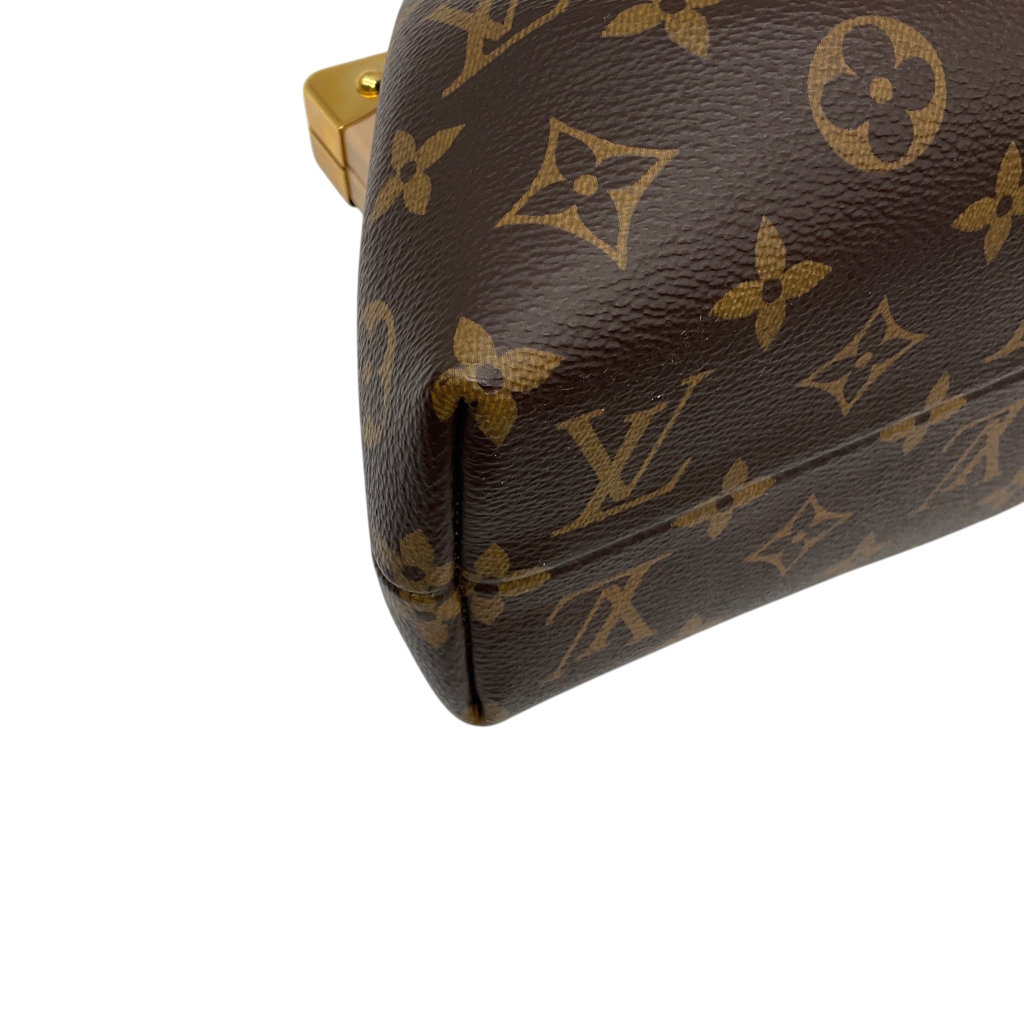 Louis Vuitton Brown Monogram Canvas Calfskin Trim Top Handle Clutch Handbag