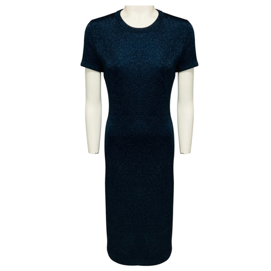 Ralph Lauren Collection Navy Blue Shimmer Knit Short Sleeved Fitted Midi Dress