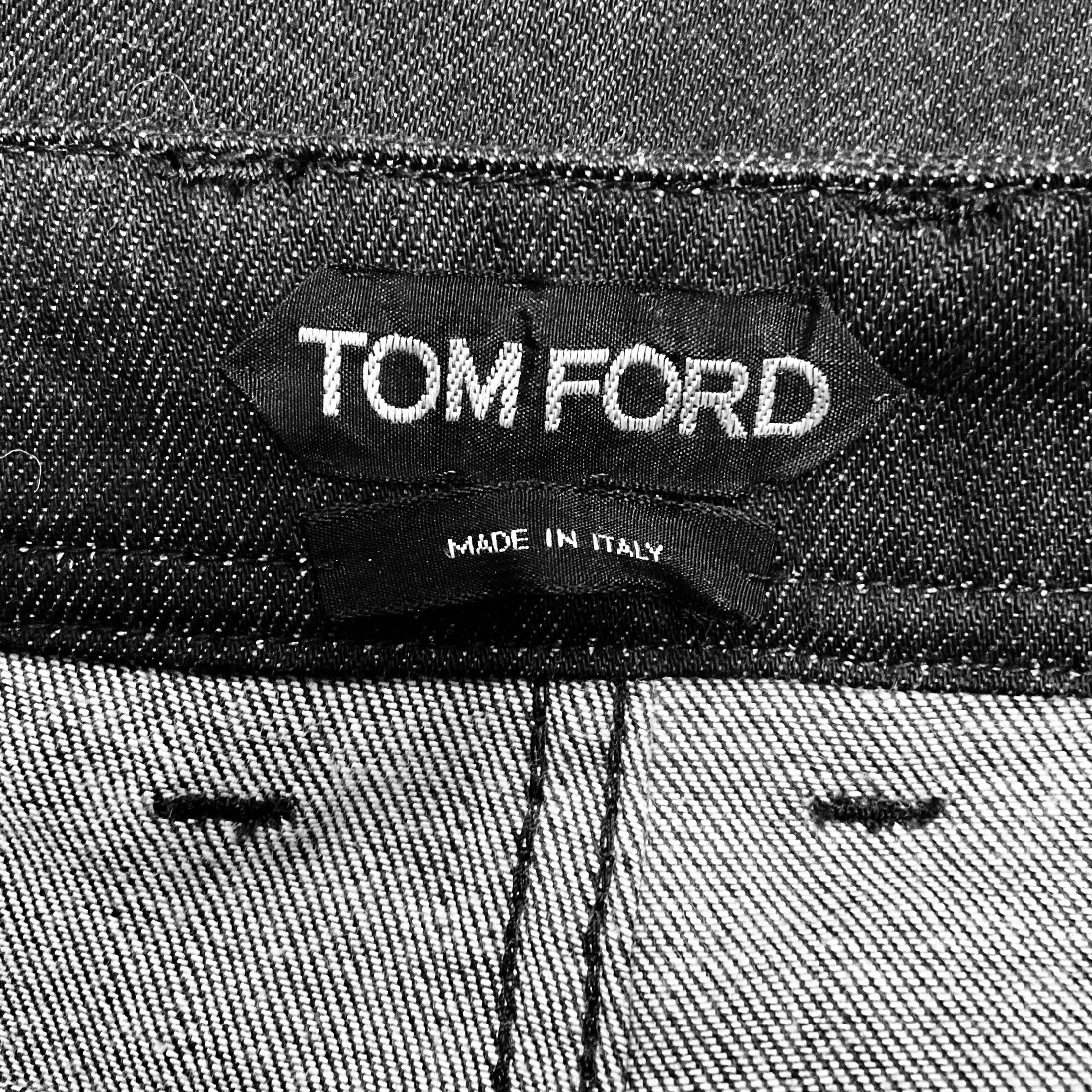 Tom Ford Black Lambskin Leather Trimmed Skinny Leg Denim Jeans