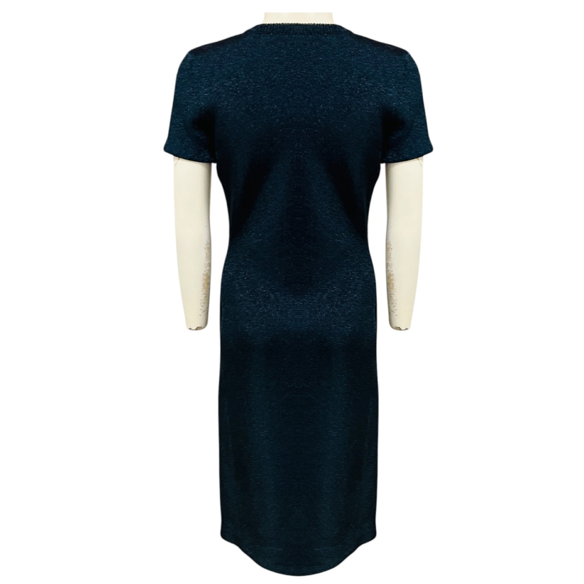 Ralph Lauren Collection Navy Blue Shimmer Knit Short Sleeved Fitted Midi Dress