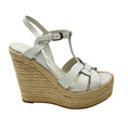 Load image into Gallery viewer, Saint Laurent White Calfskin Leather Tribute Platform Espadrille Wedge Sandals
