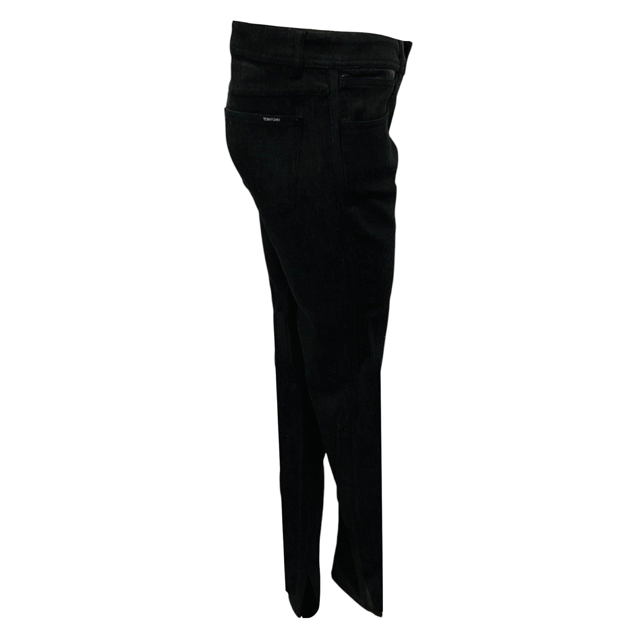 Tom Ford Black Lambskin Leather Trimmed Skinny Leg Denim Jeans