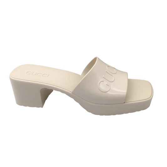 Gucci Ivory Logo Platform Block Heel Rubber Slide Sandals