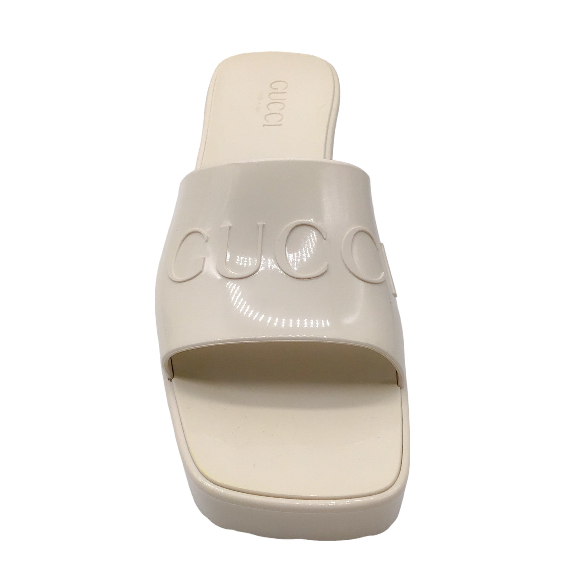Gucci Ivory Logo Platform Block Heel Rubber Slide Sandals