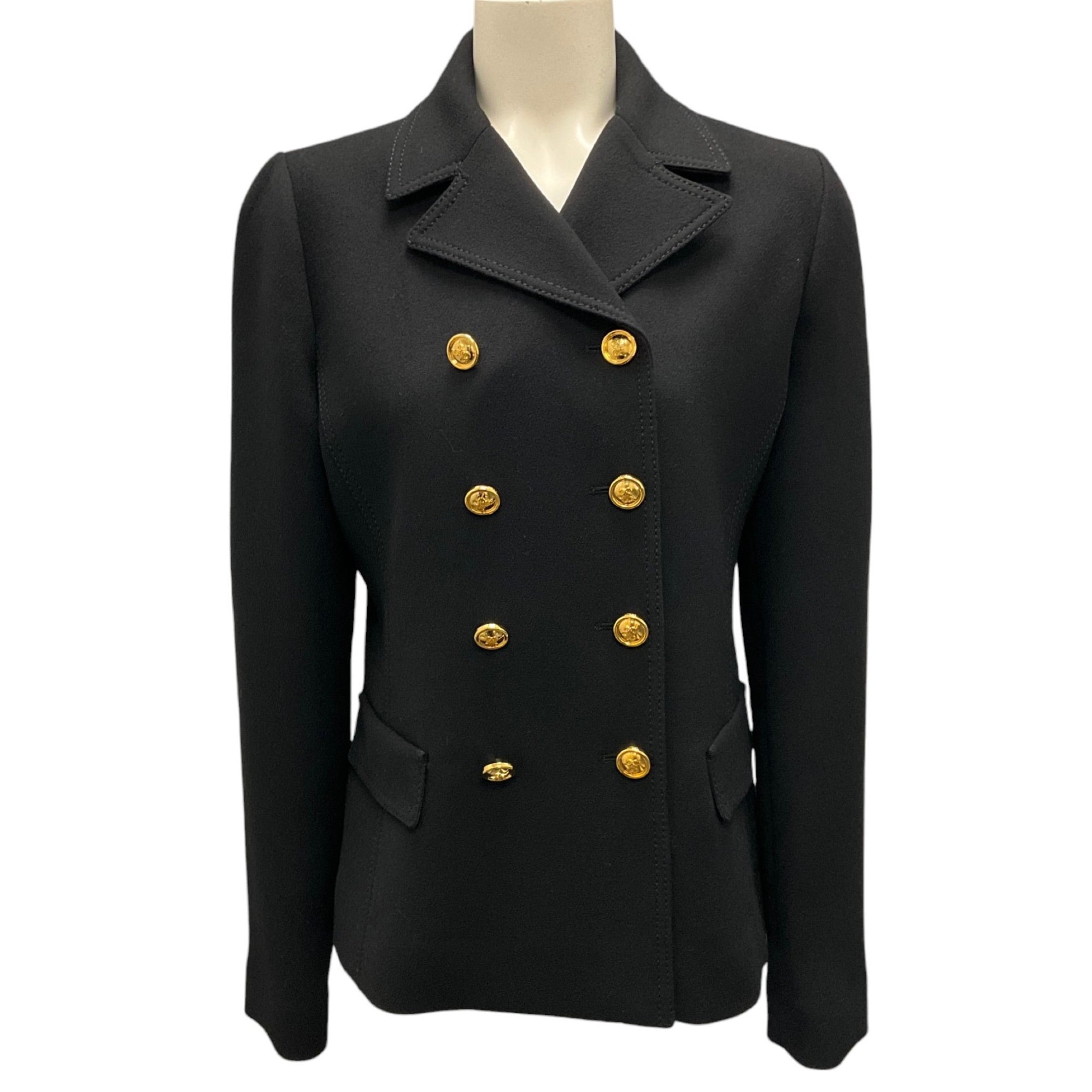 Giambattista Valli Black / Gold Buttoned Double Breasted Wool Jacket