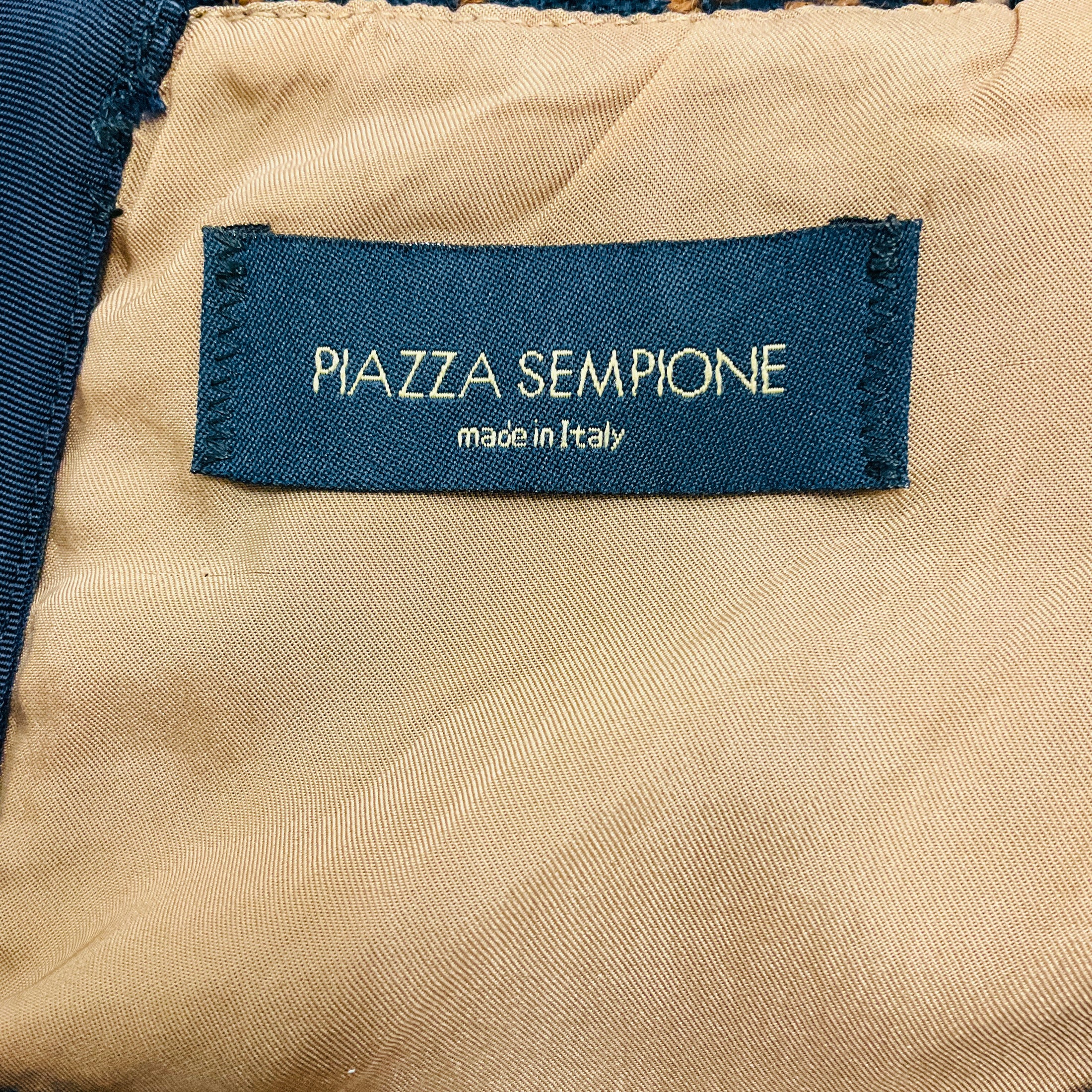 Piazza Sempione Navy / Brown Embroidered Knit Sleeveless Shift Dress