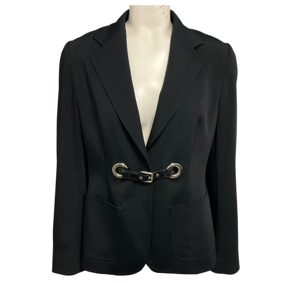 Dolce & Gabbana Black Crepe Jacket with Patent Leather Belt