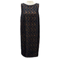 Load image into Gallery viewer, Piazza Sempione Navy / Brown Embroidered Knit Sleeveless Shift Dress
