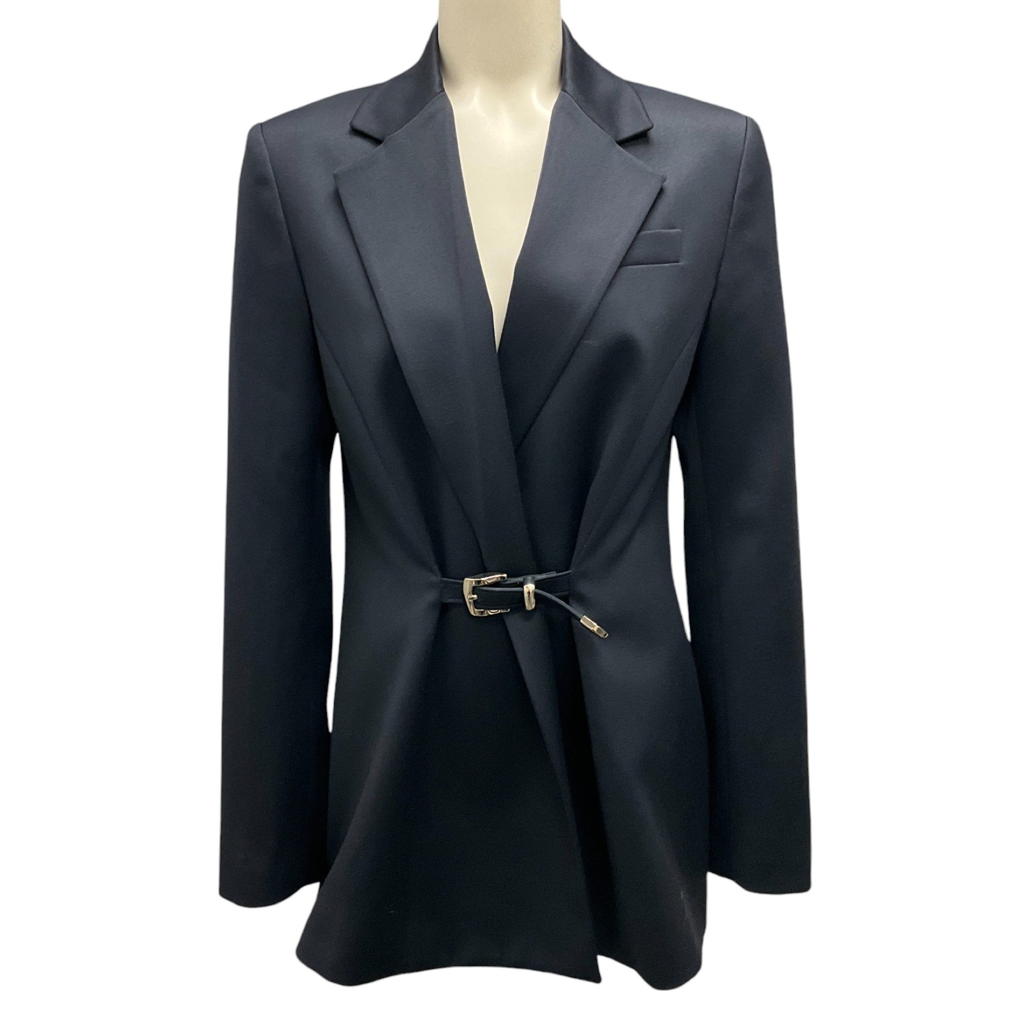 Brandon Maxwell Navy Blue Belted Wool Jacket