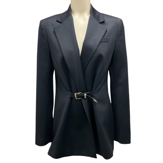 Brandon Maxwell Navy Blue Belted Wool Jacket