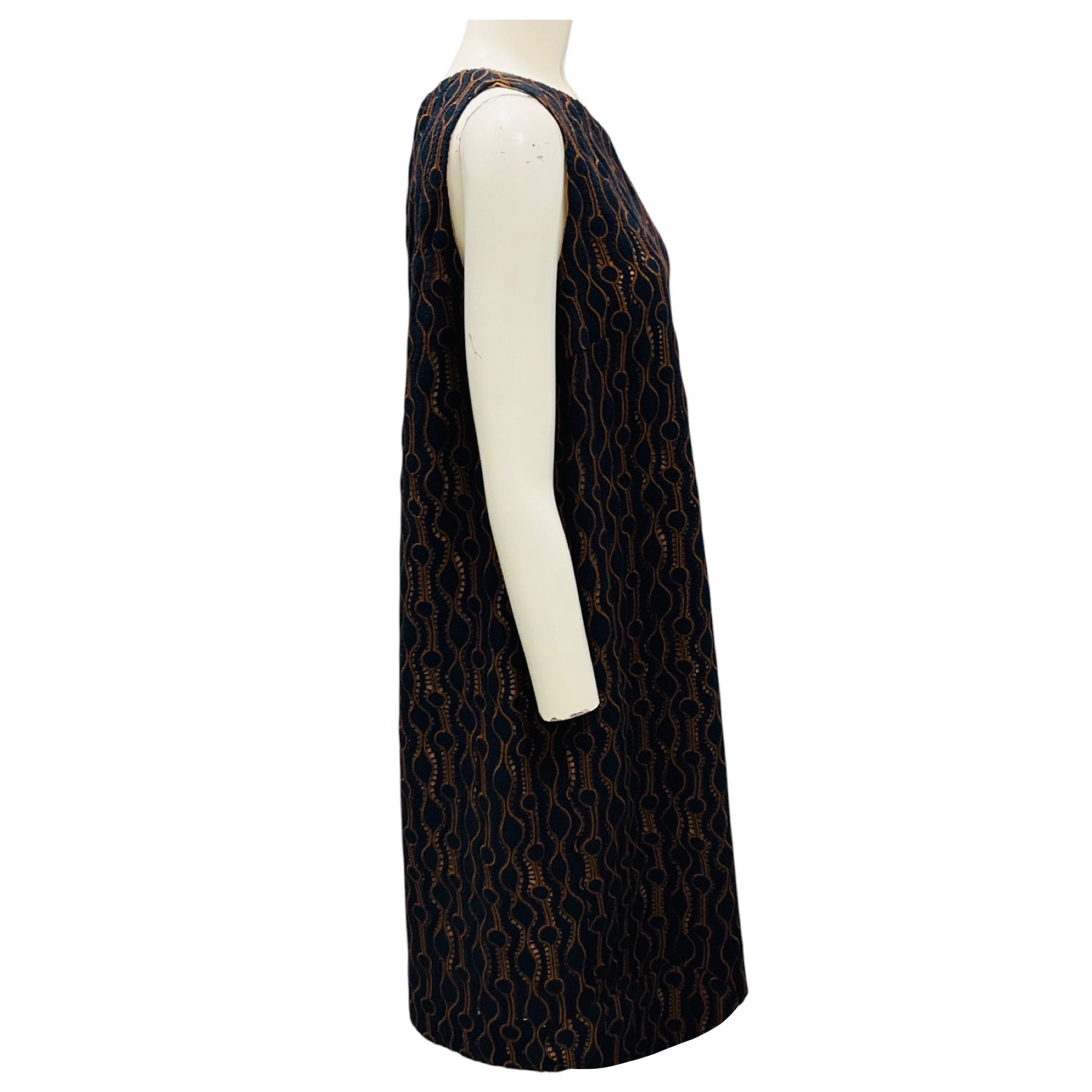 Piazza Sempione Navy / Brown Embroidered Knit Sleeveless Shift Dress